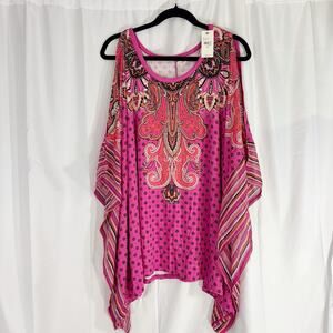 Lane Bryant Pink Paisley Print Cold Shoulder Poncho Top Plus Size 18/20